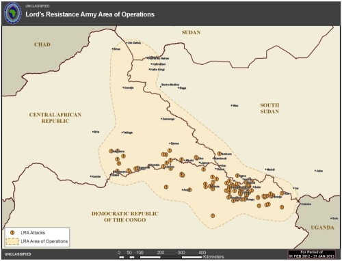 Lord's Resistance Army Area of Operations, for the period of 1 February 2012 to 31 January 2013