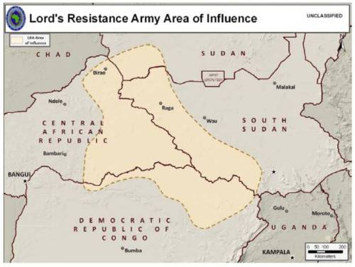 Lord's Resistance Army Area of Influence, circa February 2012
