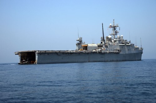 Photograph of the USS Ponce (AFSB[I] 15) in the US Fifth Fleet Area of Operations in August 2012.