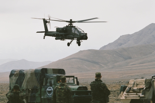 An AH-64D Apache helicopter of the Dutch ISAF contingent in Afghanistan.
