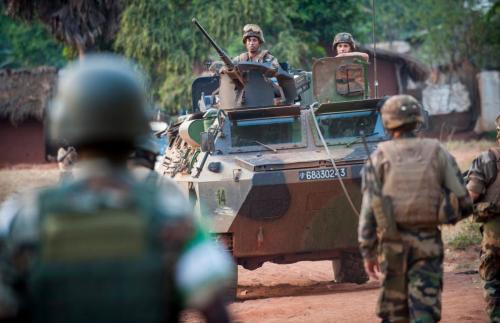French troops patrol in Central African Republic with African forces from the African-led International Support Mission in the Central African Republic (MISCA), 24 February 2014