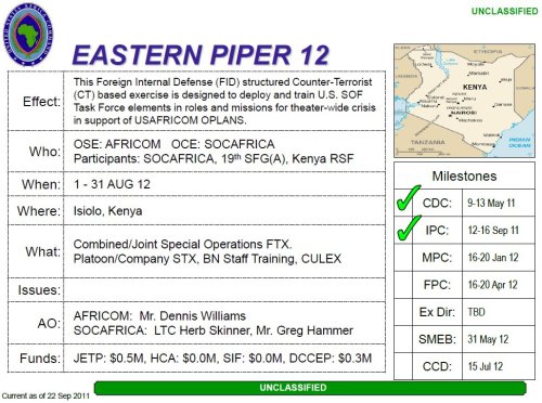 An AFRICOM factsheet on Exercise Eastern Piper, current as of 22 September 2011